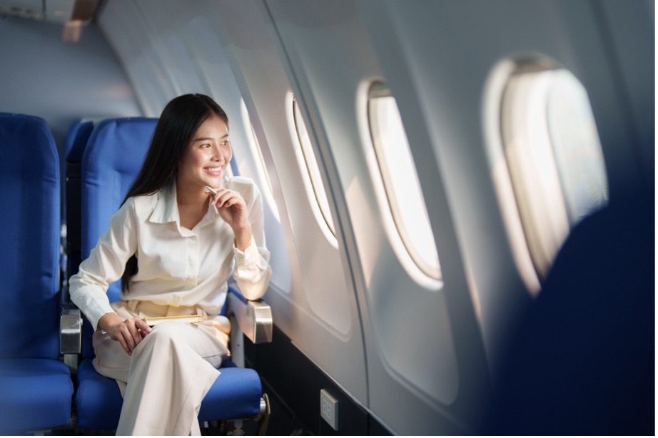 A person sitting in an aeroplane