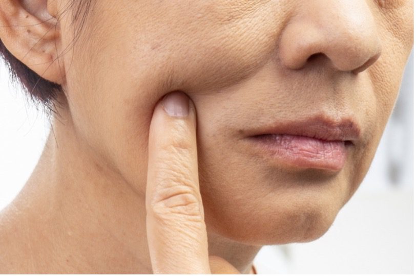 A close-up of a person's face